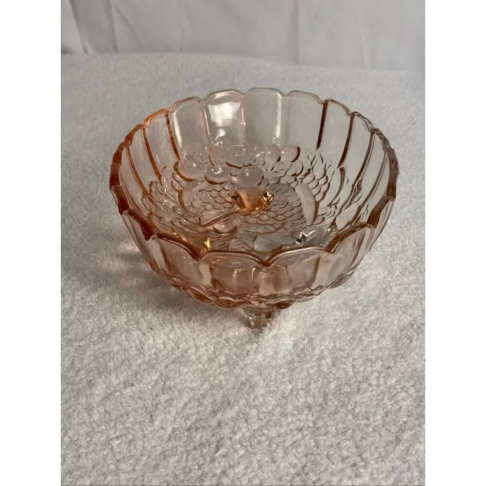 Vintage Indiana Glass Co. Pink Glass Footed Fruit Bowl “Harvest Grape”